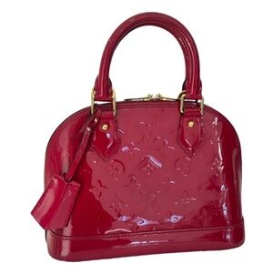 Authentic Louis Vuitton Vernis Alma BB Rose Indien Patent Leather Handbag